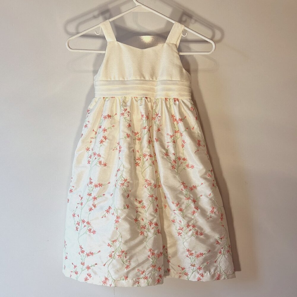 Cherokee SZ 5T Ivory Satin Pink Embroidered Formal Party Easter Church Dress